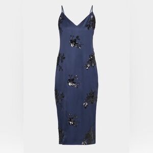 Ramy Brook Navy e/ Black Sequin Flowers Slip Dress. S. NWT